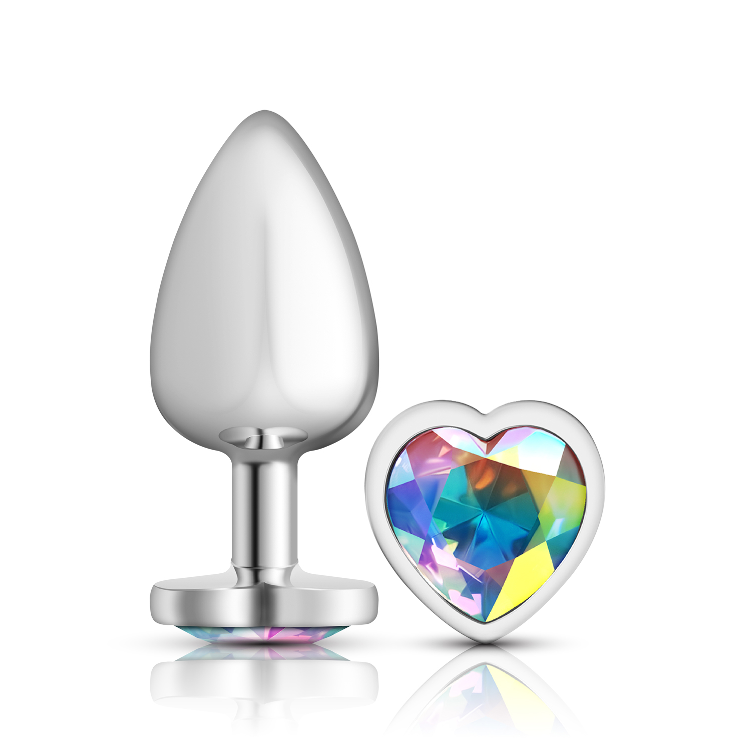 HOVB-CC9128.jpg Clear Iridescent Heart Gem Silver Metal Plug - Lg - Image 1
