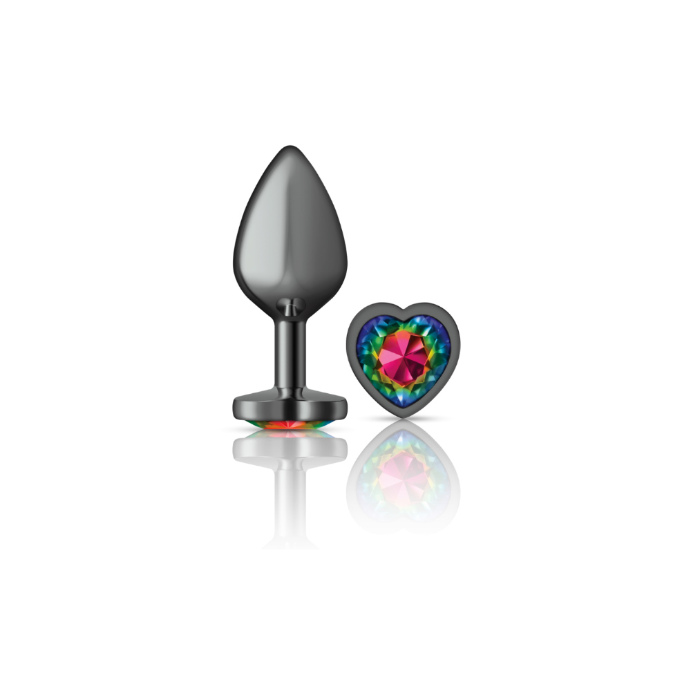 HOVB-CC9133.jpg Rainbow Heart Gem Gunmetal Metal Plug - Md - Image 1