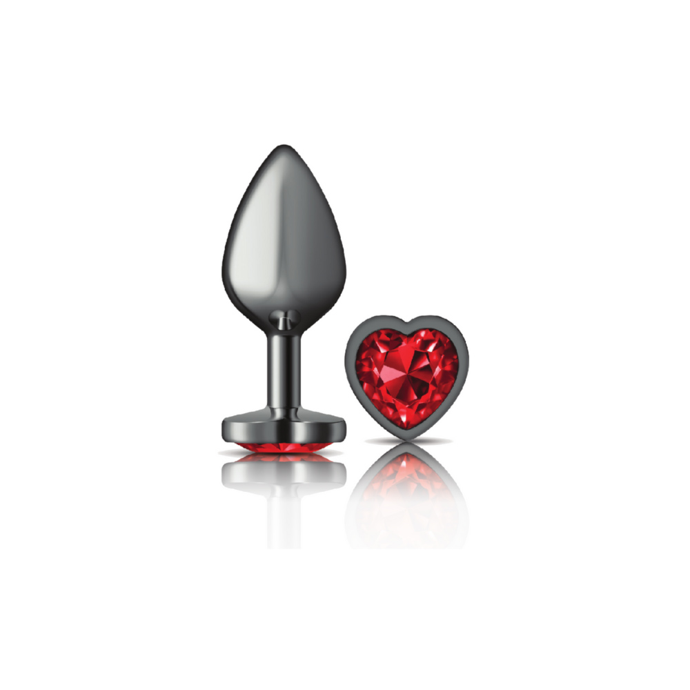 HOVB-CC9136.jpg Deep Red Heart Gem Gunmetal Metal Plug - Md - Image 1