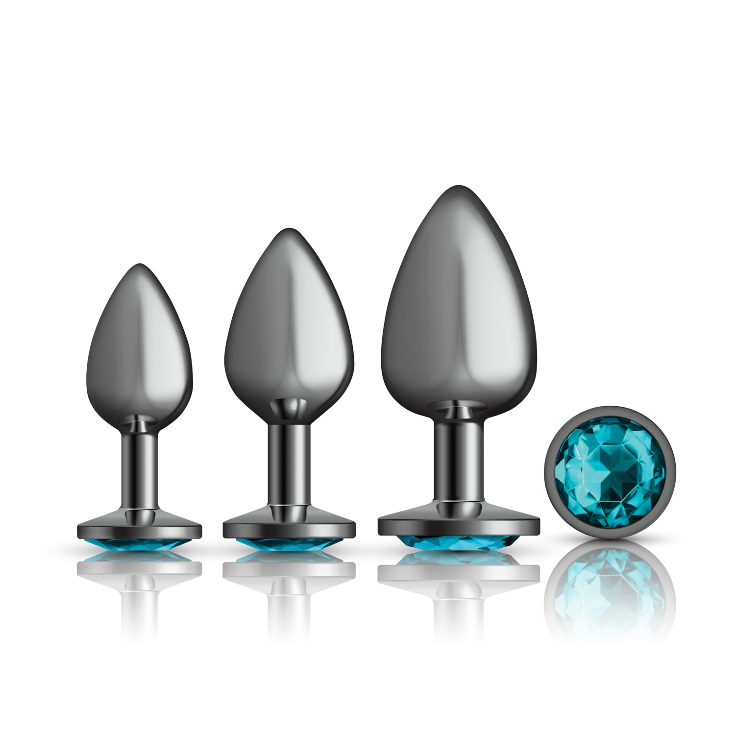 HOVB-CC9150.jpg Teal Round Gem Anal Trainer Kit - Gunmetal - Image 1