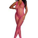 Diamond Net Bodystocking - One Size - Neon Pink