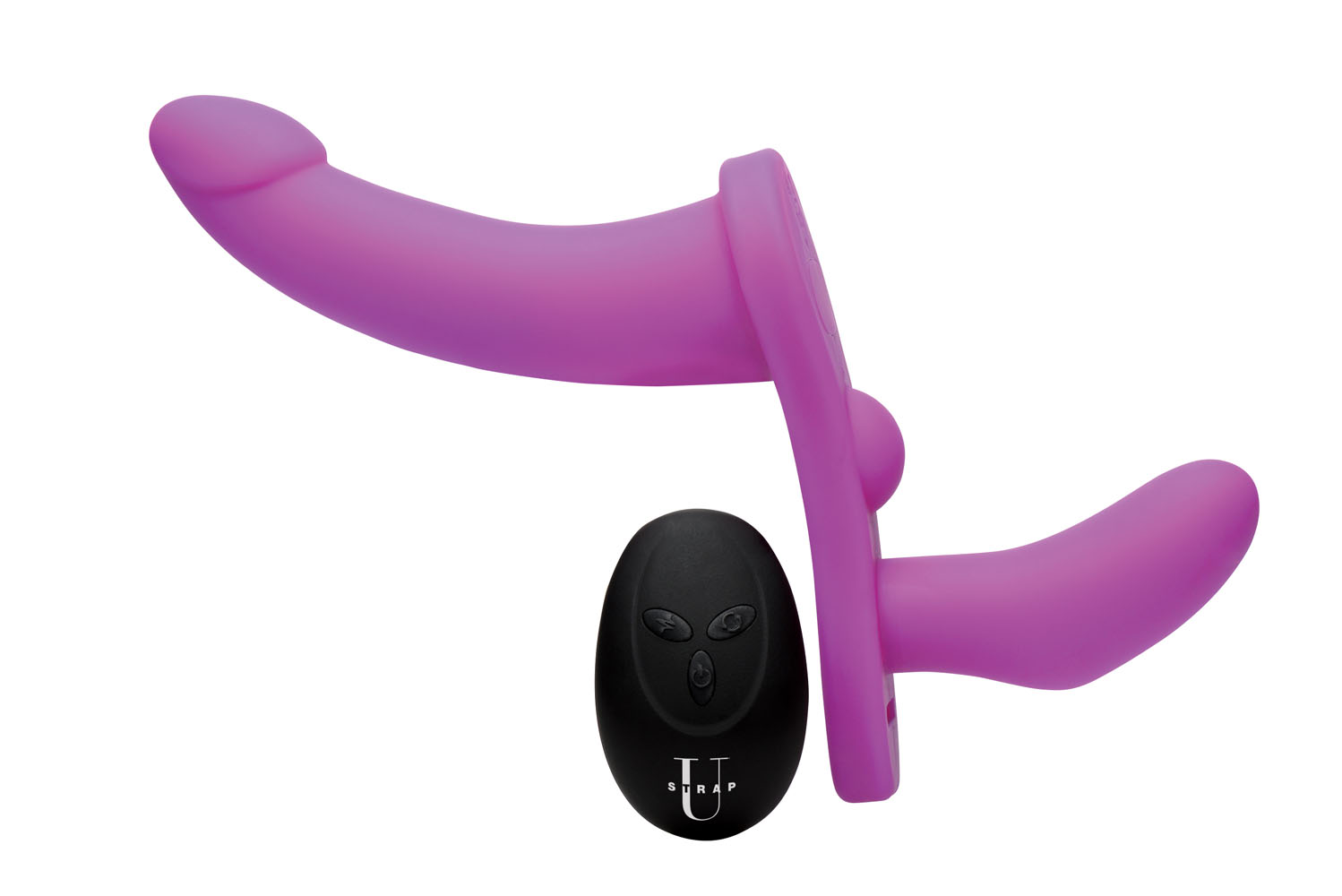 HOSU-AF864-PUR.jpg Double Take 10x Vibrating Double Penetration Adjustable Strap-on Purple - Image 1