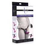 Double Take 10x Vibrating Double Penetration Adjustable Strap-on Purple - Image 5